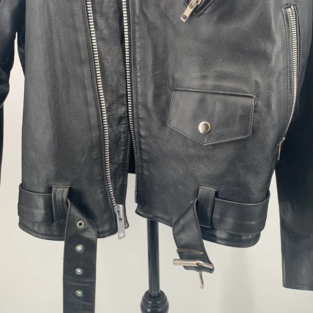Niki Leather Jacket size XL Black Motorcycle jacket vintage - Picture 4 of 15